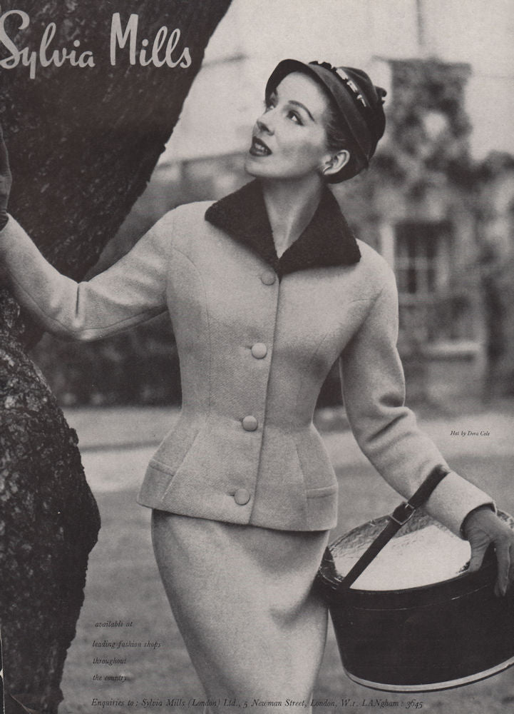 Sylvia Mills. Fashion advert. BRITISH VOGUE 1955 old vintage print picture